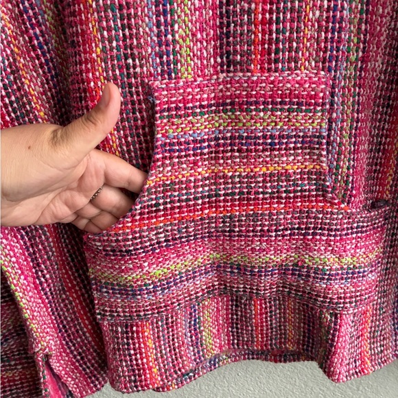 Boho Multicolor Striped Women's Artisanal Rug Hoodie L - Picture 4 of 9